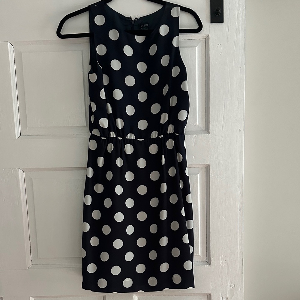 J. Crew Navy and White Polka Dot Mini Dress